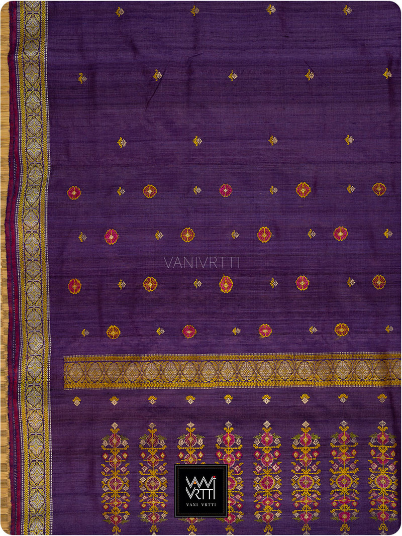 Baingani Brahma Kamal Master Weave Exclusive Handspun Tussar Silk Saree