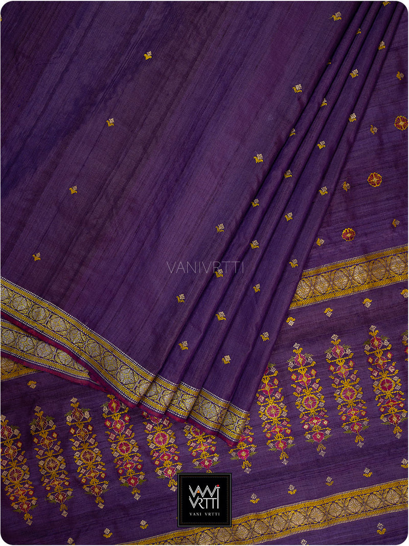 Baingani Brahma Kamal Master Weave Exclusive Handspun Tussar Silk Saree