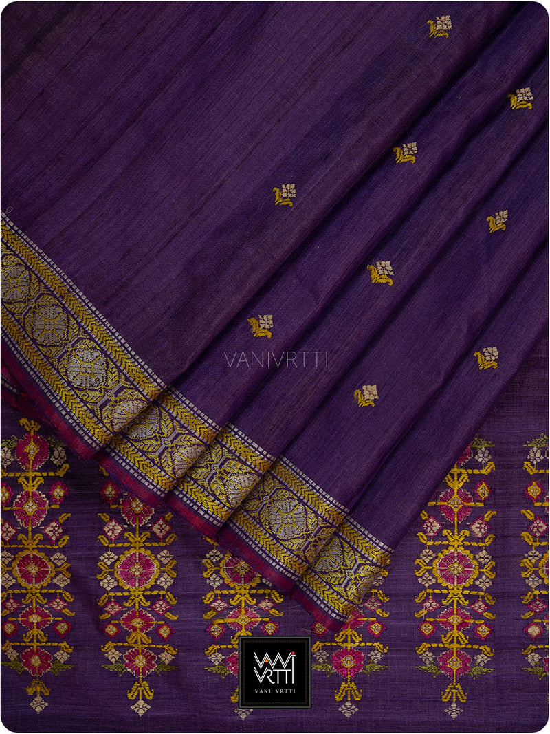 Baingani Brahma Kamal Master Weave Exclusive Handspun Tussar Silk Saree