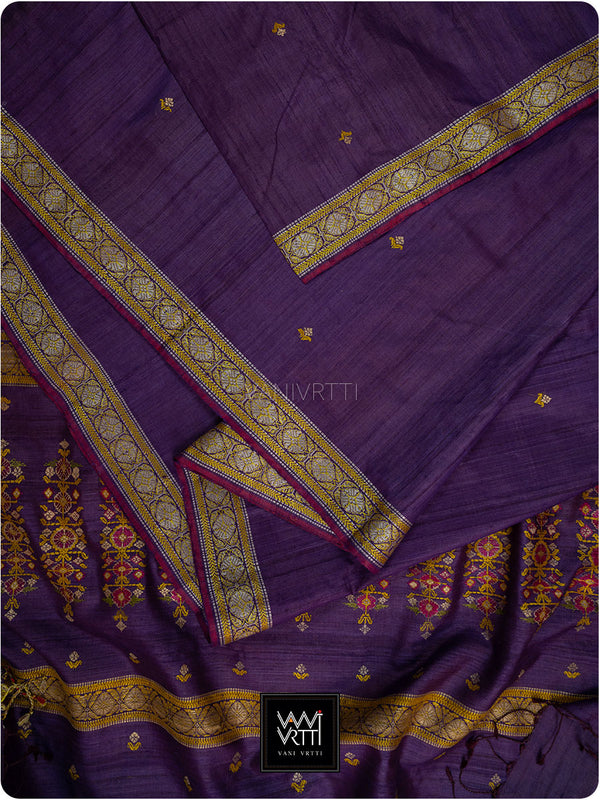 Baingani Brahma Kamal Master Weave Exclusive Handspun Tussar Silk Saree