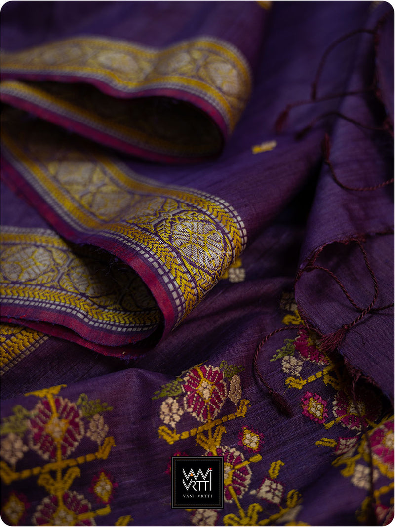 Baingani Brahma Kamal Master Weave Exclusive Handspun Tussar Silk Saree