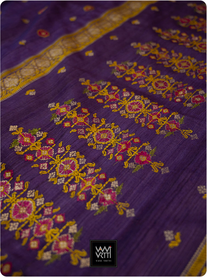 Baingani Brahma Kamal Master Weave Exclusive Handspun Tussar Silk Saree