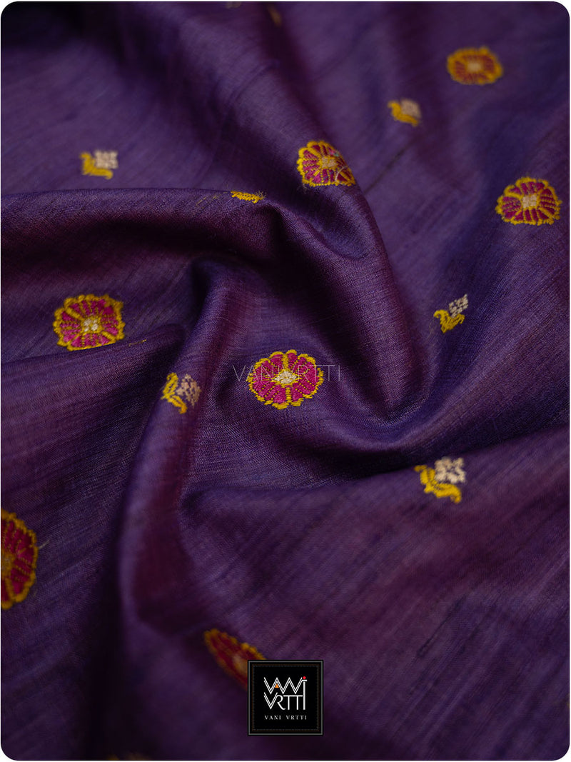 Baingani Brahma Kamal Master Weave Exclusive Handspun Tussar Silk Saree