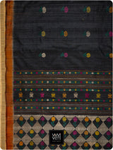 Black Rust Wine Marigold Wild Garden Master Weave Exclusive Handspun Tussar Silk Saree