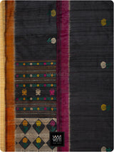 Black Rust Wine Marigold Wild Garden Master Weave Exclusive Handspun Tussar Silk Saree