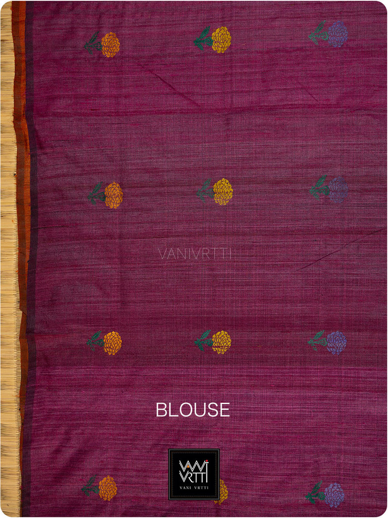 Black Rust Wine Marigold Wild Garden Master Weave Exclusive Handspun Tussar Silk Saree
