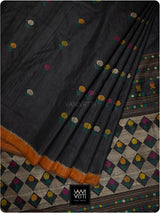 Black Rust Wine Marigold Wild Garden Master Weave Exclusive Handspun Tussar Silk Saree