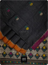 Black Rust Wine Marigold Wild Garden Master Weave Exclusive Handspun Tussar Silk Saree