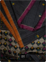 Black Rust Wine Marigold Wild Garden Master Weave Exclusive Handspun Tussar Silk Saree
