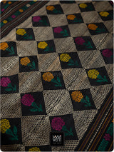 Black Rust Wine Marigold Wild Garden Master Weave Exclusive Handspun Tussar Silk Saree