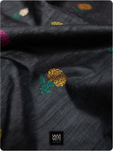 Black Rust Wine Marigold Wild Garden Master Weave Exclusive Handspun Tussar Silk Saree