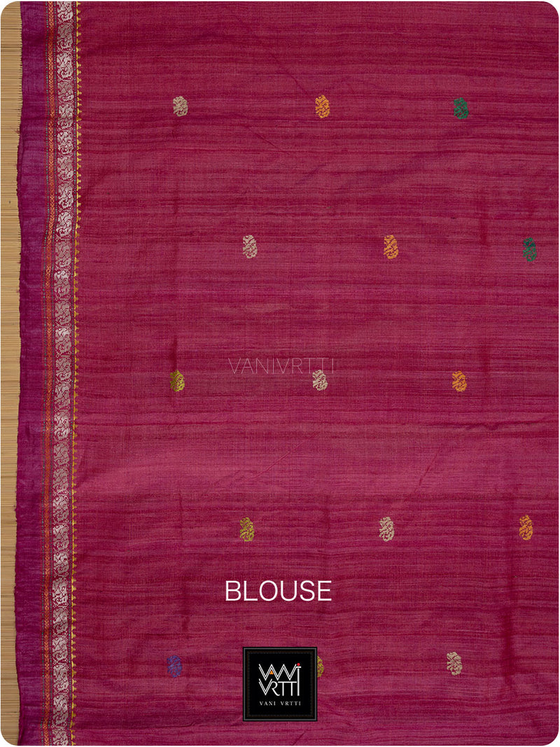 Deep Maroon Pink Airavata Konark Double Palla Handspun Tussar Silk Saree