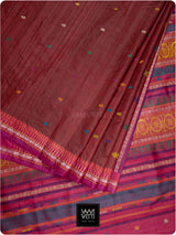 Deep Maroon Pink Airavata Konark Double Palla Handspun Tussar Silk Saree