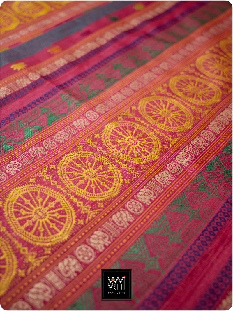 Deep Maroon Pink Airavata Konark Double Palla Handspun Tussar Silk Saree