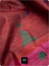 Deep Maroon Pink Airavata Konark Double Palla Handspun Tussar Silk Saree