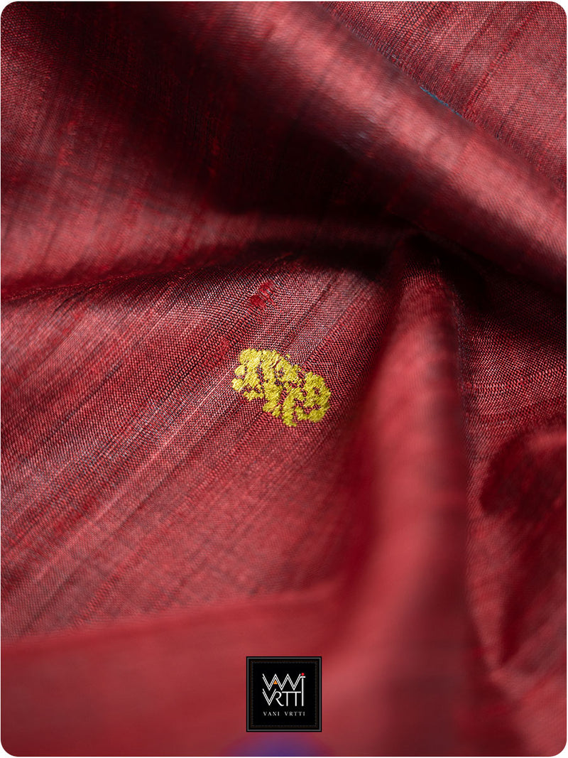 Deep Maroon Pink Airavata Konark Double Palla Handspun Tussar Silk Saree