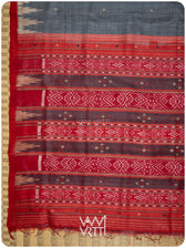 Grey Red Nadi Handspun Tussar Silk Saree