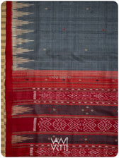Grey Red Nadi Handspun Tussar Silk Saree