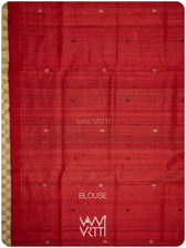 Grey Red Nadi Handspun Tussar Silk Saree