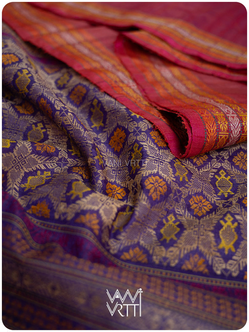 Laal Baingani Matsya Kachhap Handspun Tussar Silk Saree