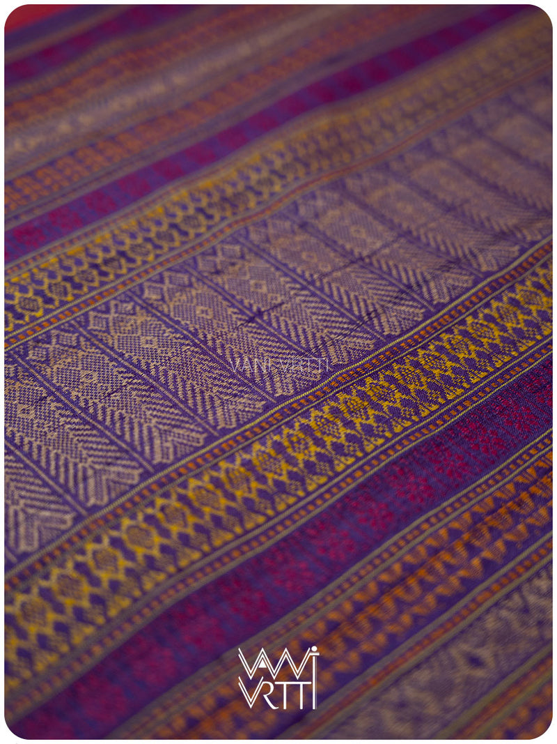 Laal Baingani Matsya Kachhap Handspun Tussar Silk Saree