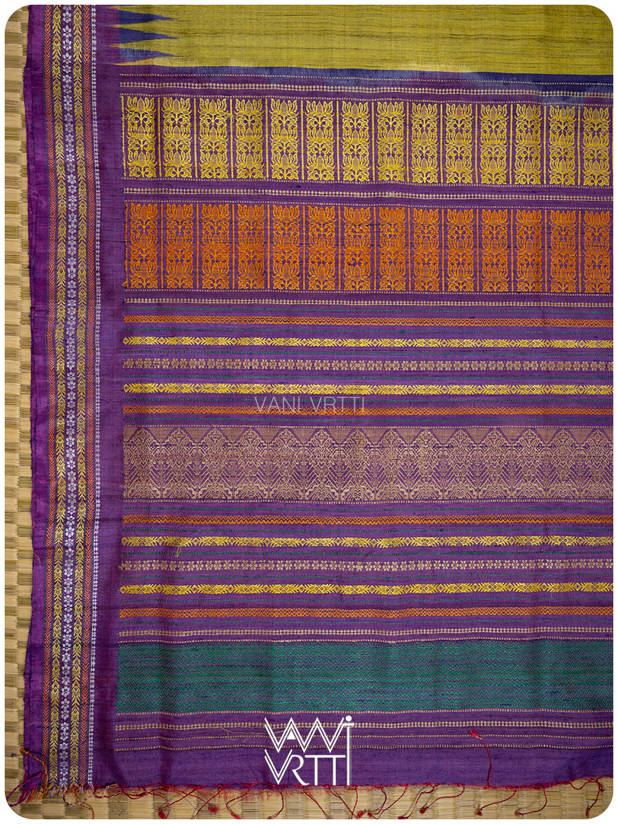 Green Gold Violet Ananta Handspun Tussar Silk Saree