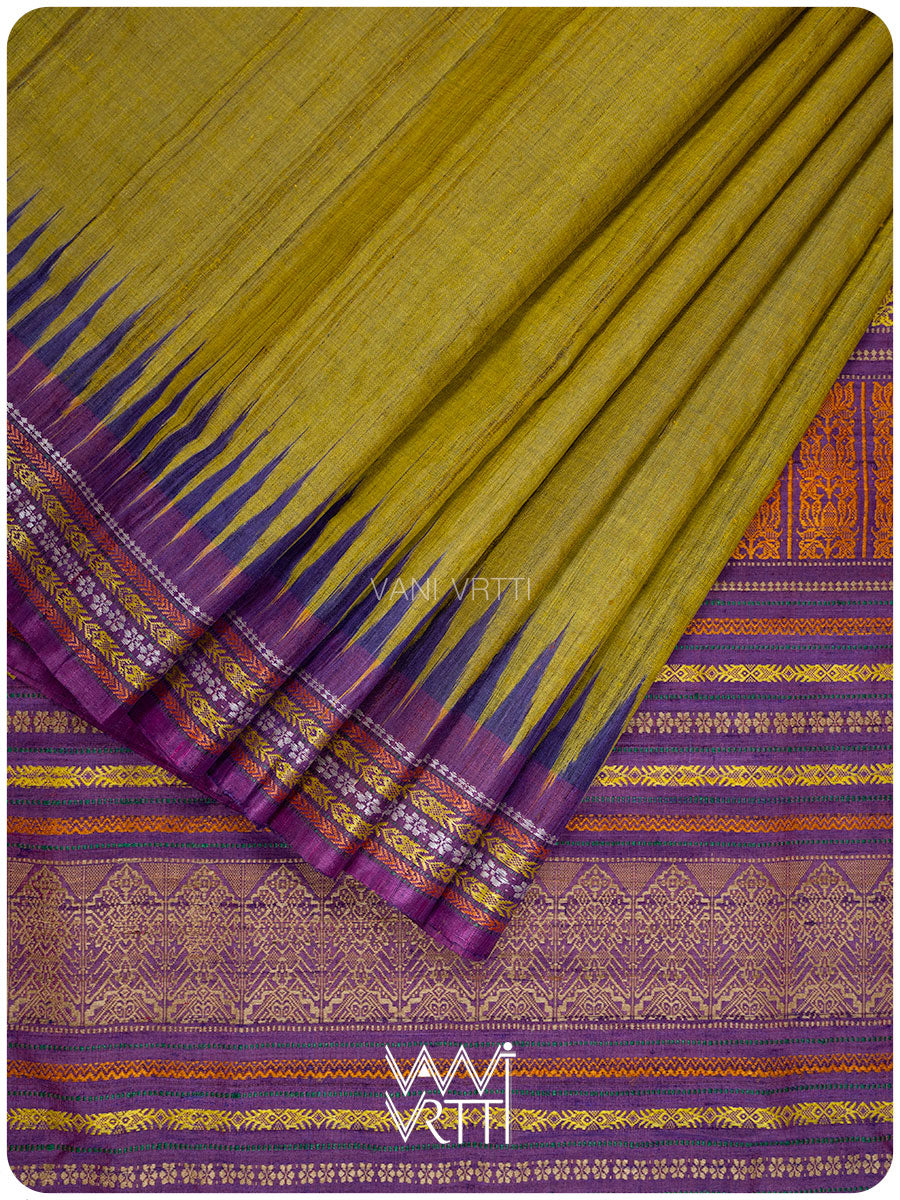 Green Gold Violet Ananta Handspun Tussar Silk Saree