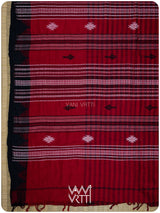 Deep Red Color Blocking Natural Dyed Phoda Kumbha Handwoven Cotton Tussar Kotpad Saree