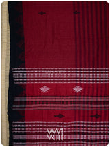 Deep Red Color Blocking Natural Dyed Phoda Kumbha Handwoven Cotton Tussar Kotpad Saree