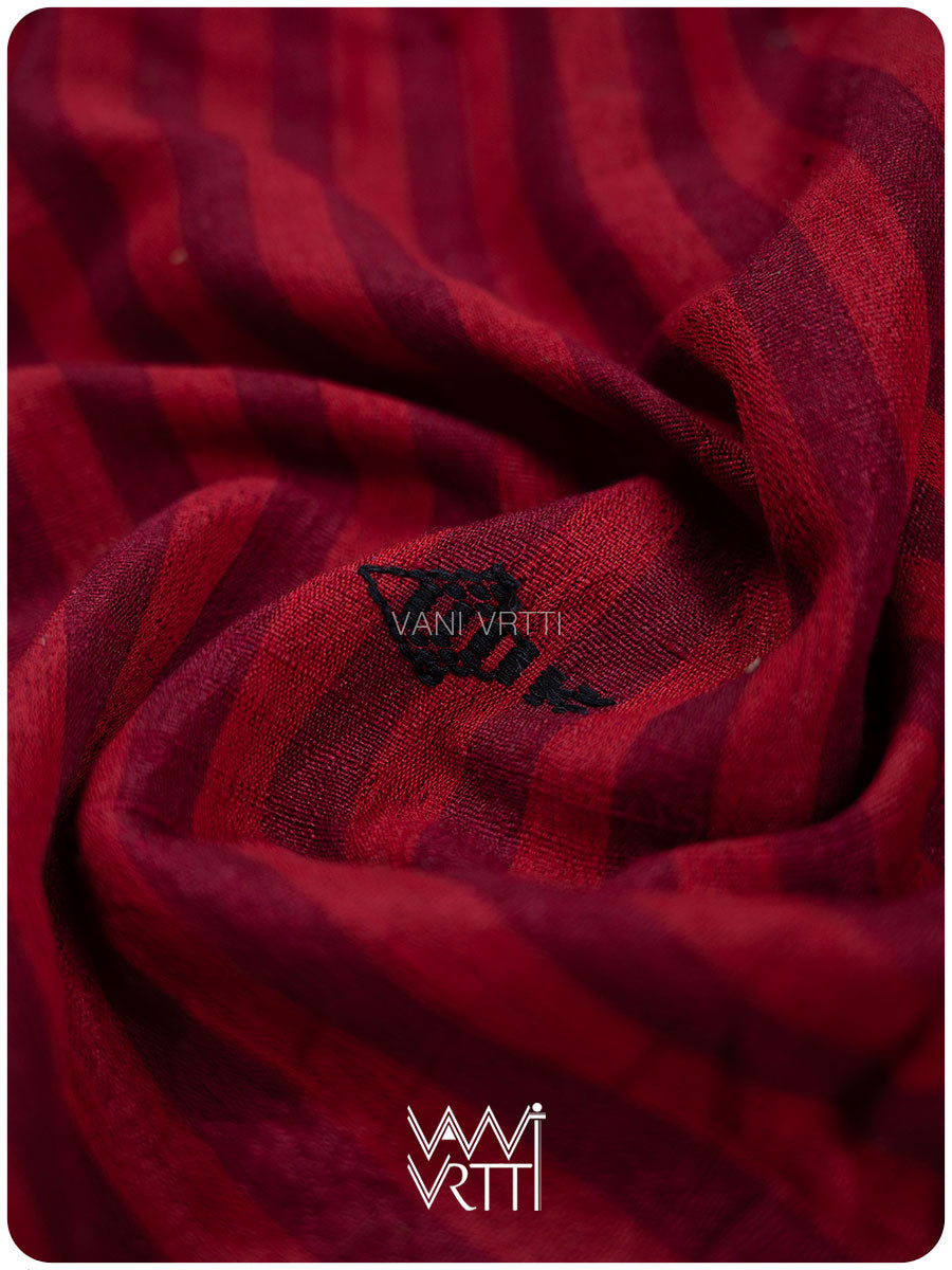 Deep Red Color Blocking Natural Dyed Phoda Kumbha Handwoven Cotton Tussar Kotpad Saree