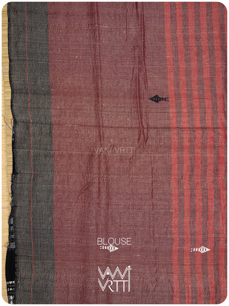 Sheer Red Color Blocking Natural Dyed Phoda Kumbha Handwoven Cotton Tussar Kotpad Saree