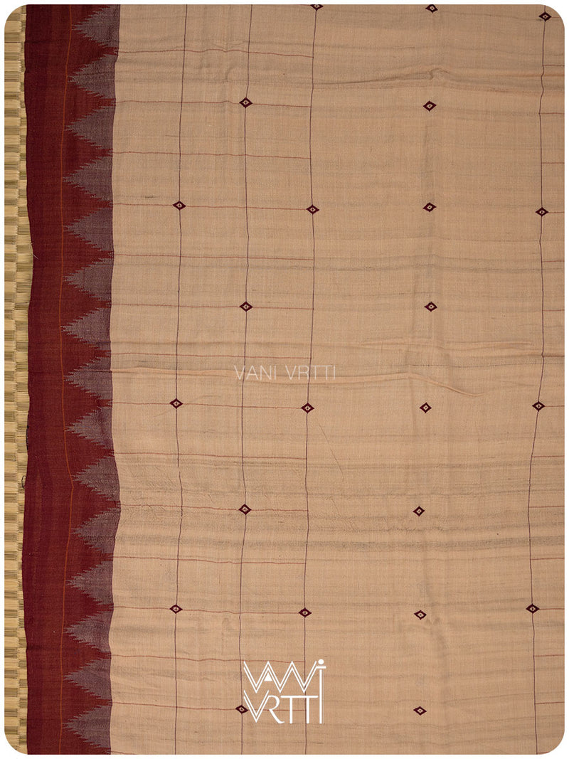 Chandan Madder Red Natural Dyed Phoda Kumbha Handwoven Cotton Tussar Kotpad Saree
