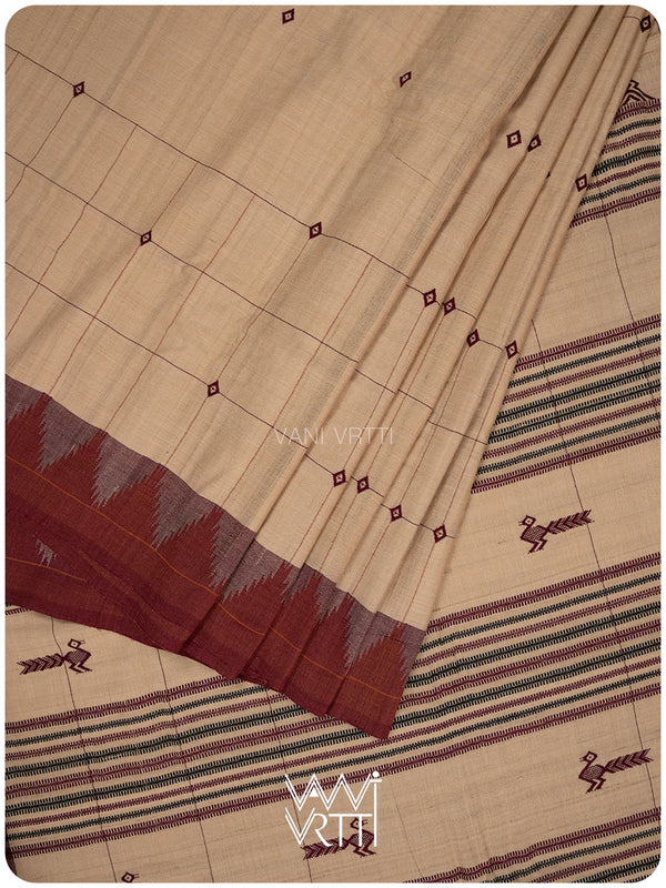 Chandan Madder Red Natural Dyed Phoda Kumbha Handwoven Cotton Tussar Kotpad Saree