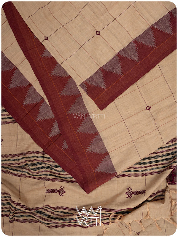 Chandan Madder Red Natural Dyed Phoda Kumbha Handwoven Cotton Tussar Kotpad Saree