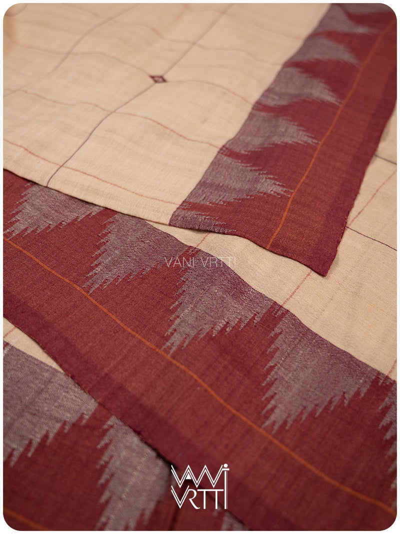 Chandan Madder Red Natural Dyed Phoda Kumbha Handwoven Cotton Tussar Kotpad Saree