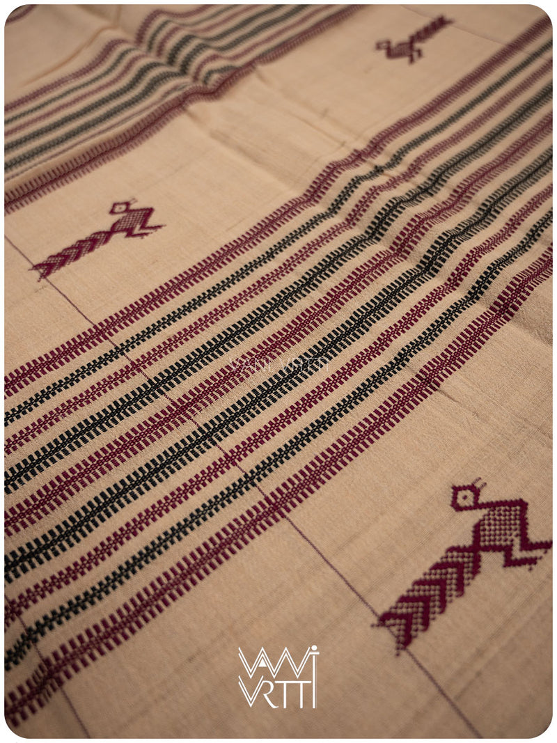 Chandan Madder Red Natural Dyed Phoda Kumbha Handwoven Cotton Tussar Kotpad Saree