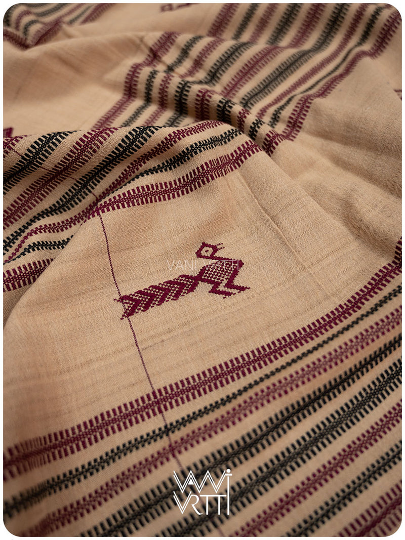 Chandan Madder Red Natural Dyed Phoda Kumbha Handwoven Cotton Tussar Kotpad Saree