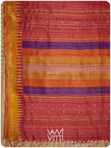 Pomegranate Red Orange Yellow Tribal Kondha Handspun Tussar Silk Saree