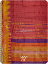 Pomegranate Red Orange Yellow Tribal Kondha Handspun Tussar Silk Saree