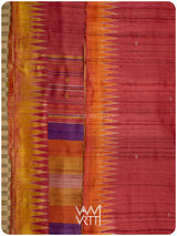 Pomegranate Red Orange Yellow Tribal Kondha Handspun Tussar Silk Saree