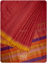 Pomegranate Red Orange Yellow Tribal Kondha Handspun Tussar Silk Saree