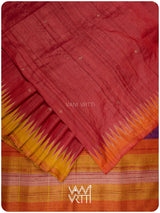 Pomegranate Red Orange Yellow Tribal Kondha Handspun Tussar Silk Saree