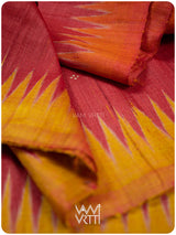 Pomegranate Red Orange Yellow Tribal Kondha Handspun Tussar Silk Saree