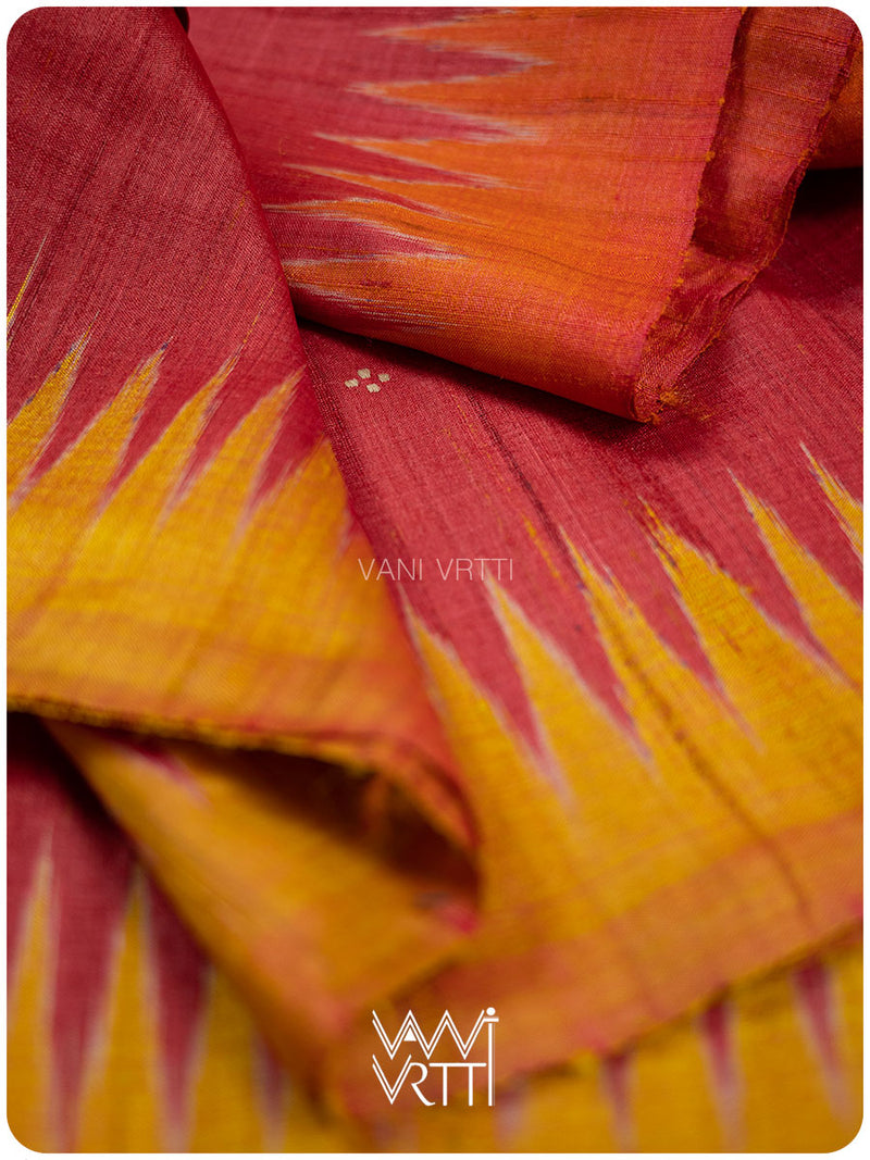 Pomegranate Red Orange Yellow Tribal Kondha Handspun Tussar Silk Saree