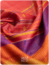 Pomegranate Red Orange Yellow Tribal Kondha Handspun Tussar Silk Saree