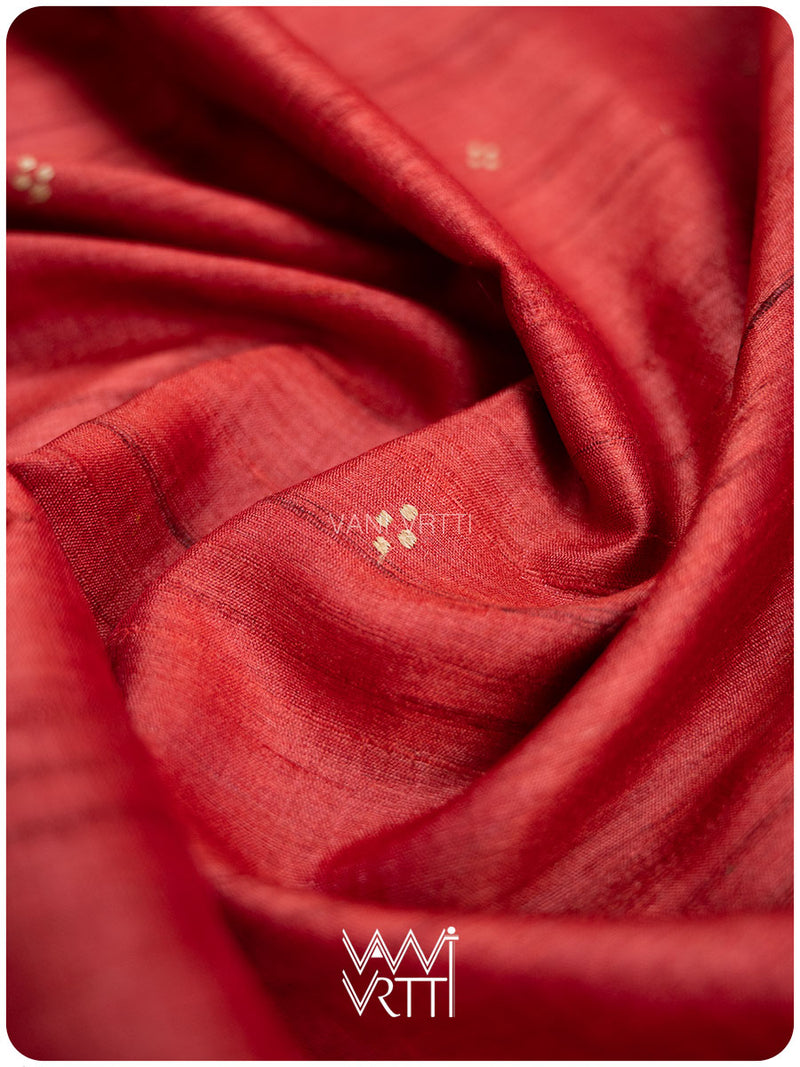Pomegranate Red Orange Yellow Tribal Kondha Handspun Tussar Silk Saree