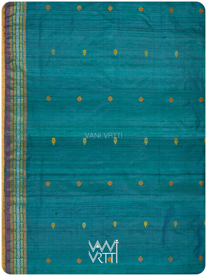 Deep Teal Magenta Matsya Kachhap Handspun Tussar Silk Saree