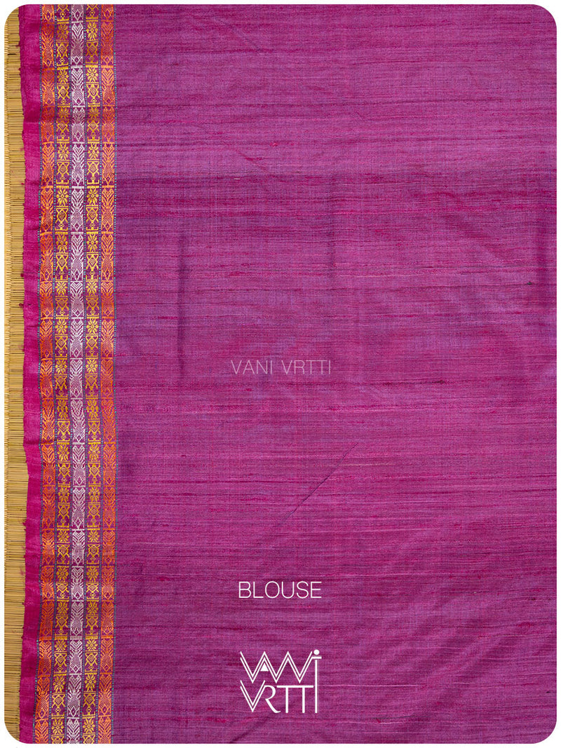 Deep Teal Magenta Matsya Kachhap Handspun Tussar Silk Saree