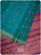 Deep Teal Magenta Matsya Kachhap Handspun Tussar Silk Saree
