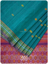 Deep Teal Magenta Matsya Kachhap Handspun Tussar Silk Saree